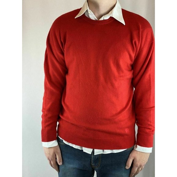 Burberrys Vibrant Red Pure Cashmere Crew Neck Swea - Picture 1 of 6
